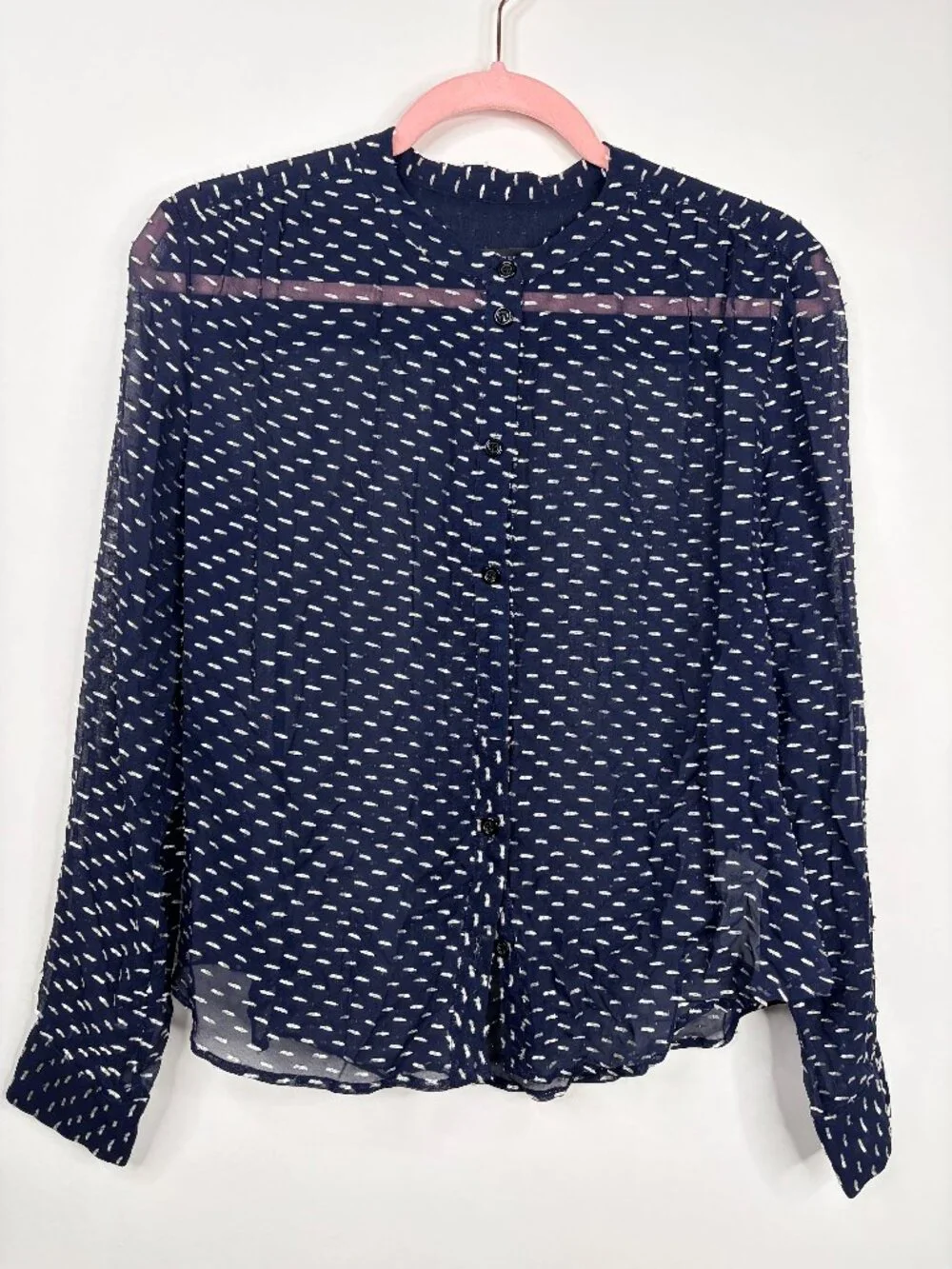 J. Crew Dot and Dot Sheer Blouse Long Sleeve Navy 2 #A2869